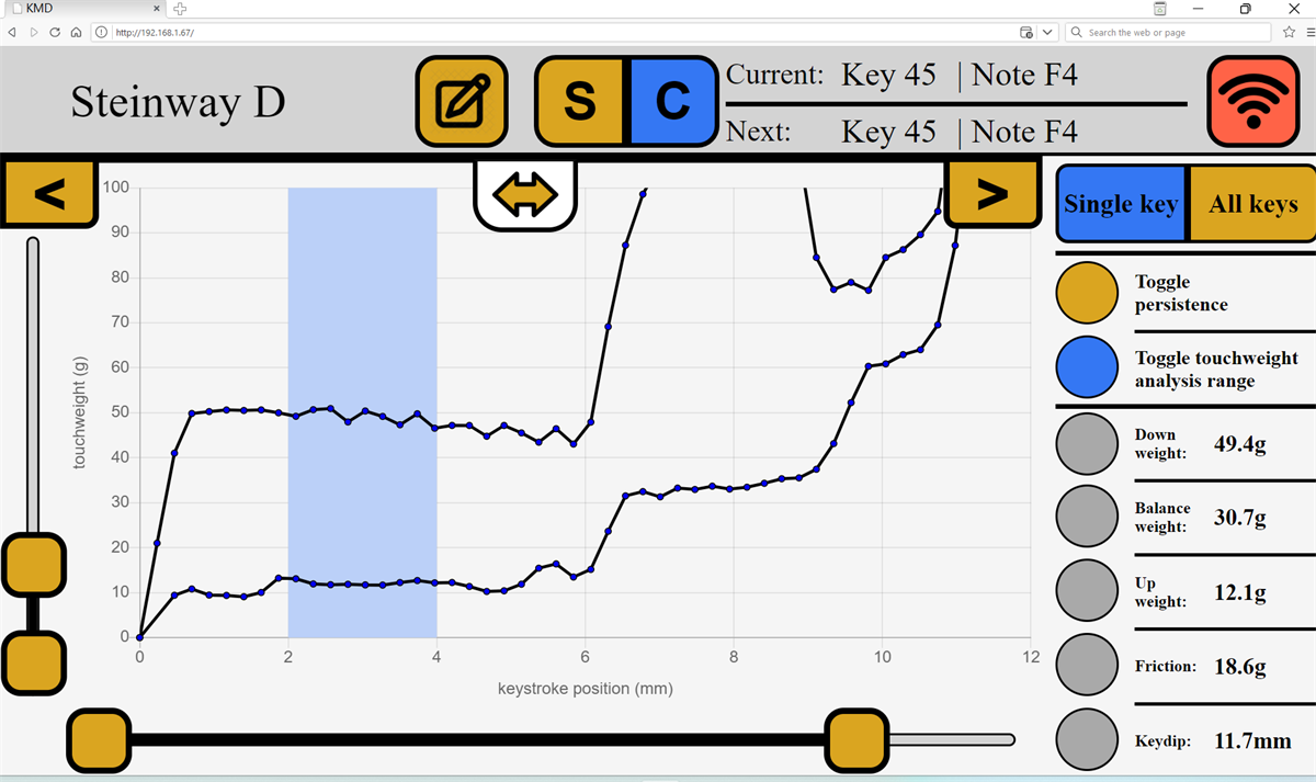 Screen shot of KMD gui in single note mode
